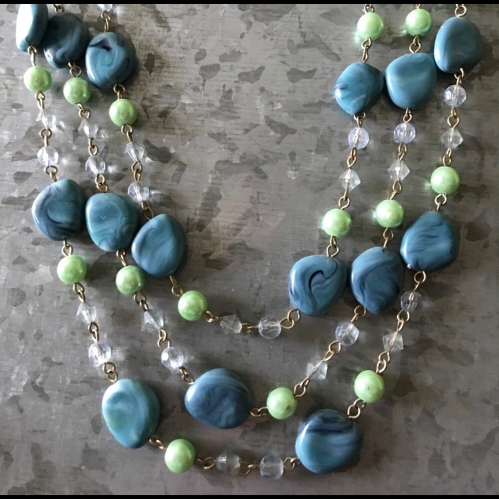 Three Tier Necklace in Turquoise, Green an…